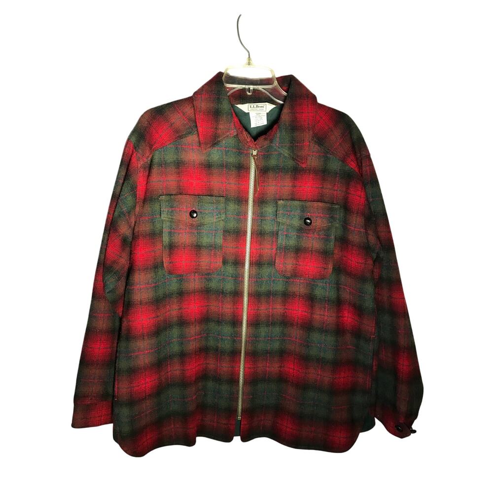 Vintage LL Bean Coat Medium Womens Wool Blend Plaid Flannel Lined Zip Front M